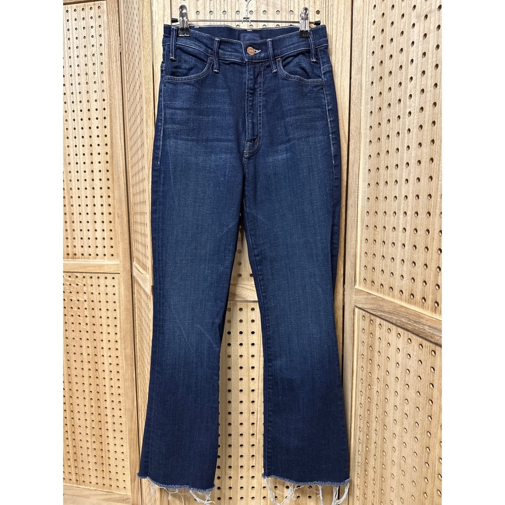 MOTHER High Waisted Flare Jeans Dark‎ Wash Raw Hem Size 25 Denim Pants